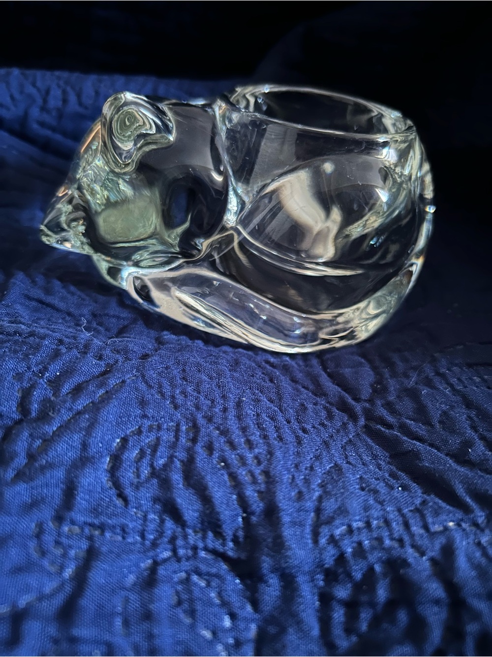 Avon Clear Glass Sleeping Cat Tea Light Candle Holder